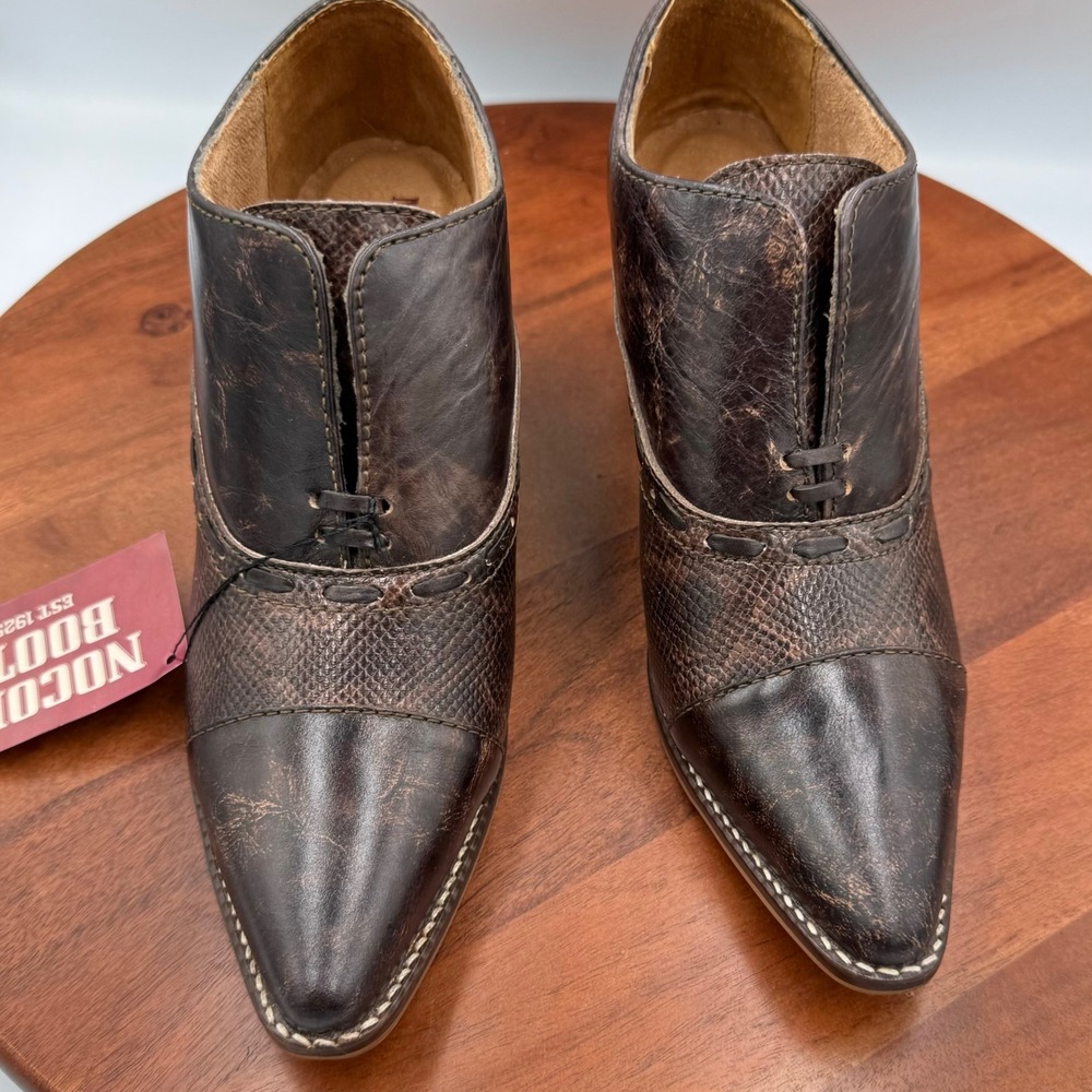 Nocona Sherry Western Leather‎ Ankle Booties Mocha Brown ME1923 Snakeskin W 8.5